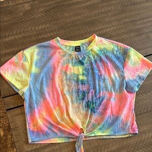 SHEIN Tie-Dye Crop Top - Multicolor Tie Front Short Sleeve Shirt